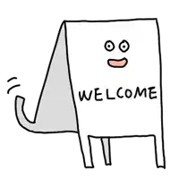 a cartoon drawing of an elephant with a welcome sign on it .