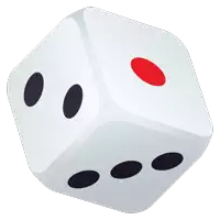 a white dice with black dots and a red circle in the center