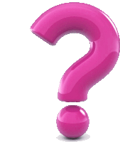 a pink question mark on a white background with a pink ball below it