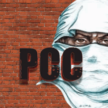 a brick wall with a drawing of a man with a white veil and the word pcc