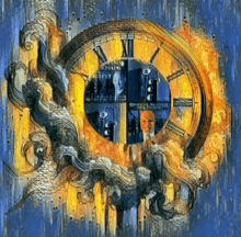 a painting of a clock with the roman numeral xii on the face