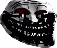 a troll face with blood dripping from its eyes