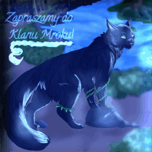 a drawing of a black cat with the words zapraszamy do klaru mroku on the bottom