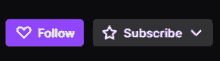 a purple and black button that says follow and subscribe on it