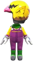 a mario kart character is wearing a yellow helmet and overalls