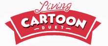 a living cartoon duet logo with a red and white ribbon