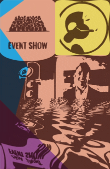 a poster for an event show shows a man in a flood