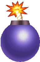 a purple bomb with a lit match on top of it .