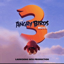 a poster for the angry birds movie shows a red bird flying through the air