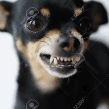 a close up of a dog 's face with its mouth open and teeth showing