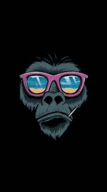 a gorilla is wearing sunglasses and smoking a cigarette .