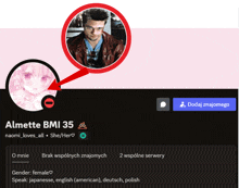 a screenshot of almette bmi 35 's profile page