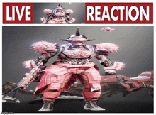 a video game character with the words live reaction on top