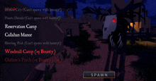 a screenshot of a game that says spawn on it