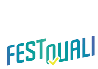 a blue and green festquali logo with a check mark