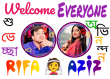 a poster that says welcome everyone with a man and a woman