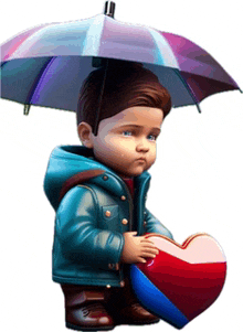 a child holding a heart under an umbrella