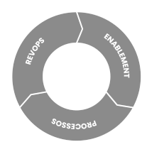 a gray circle with the words revops enablement and processes on it