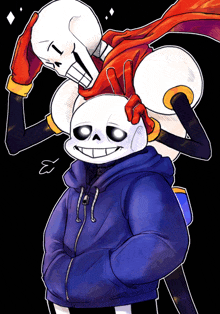 a drawing of papyrus holding a skull on top of a skeleton