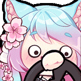 a cartoon girl with a cat ear and pink flowers on her hair is making a funny face .