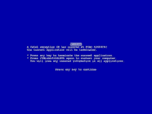 a blue screen that says a fatal exception oe has occurred at toad