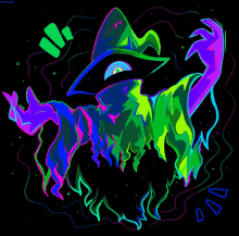 a glow in the dark drawing of a wizard with a single eye