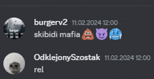 a screenshot of a conversation between burgerv2 skibidi mafia and odklejonyszostak