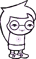 a pixel art drawing of a girl with glasses and a flower on her shirt .