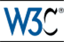 a blue and white logo for w3c on a white background