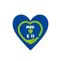 a blue heart with green hands and the words meu e 11