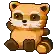 a pixel art of a raccoon sitting down with its paws up .