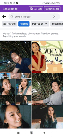 a screenshot of a facebook page that says win a da with mayora sexy megan