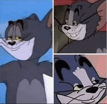 a collage of three images of tom from tom and jerry .