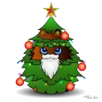 a cartoon christmas tree with a star on top and a cat with a beard