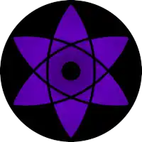 a black and purple circle with a star in the center