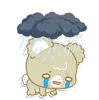 a cartoon teddy bear is crying in the rain