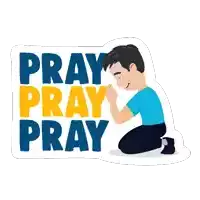 a cartoon of a man kneeling down with the words pray pray pray behind him