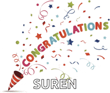 a congratulations card for suren with a party popper