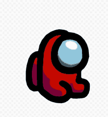 a red among us character with a black outline and a blue eye