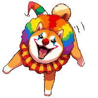 a dog dressed up as a clown with a red nose