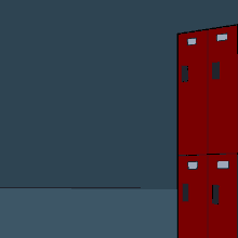 a row of red lockers against a dark blue background