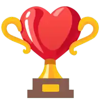 a trophy with a red heart in the center