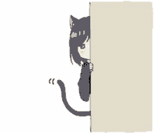 a cartoon of a cat girl peeking out from behind a wall .