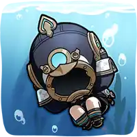 a cartoon drawing of a person wearing a helmet and goggles floating in the water