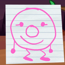 a drawing of a pink circle with arms and legs