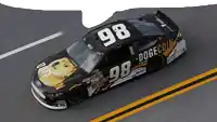 a dogecoin race car with the number 98 on the side