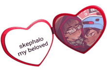 a heart shaped mirror that says ' skephalo my beloved ' on it