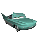 a 3d rendering of a green car from the movie cars .