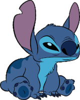 a cartoon drawing of stitch sitting down with a serious look on his face