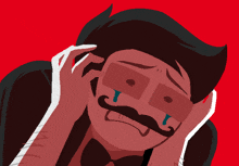 a cartoon of a man with a mustache is crying